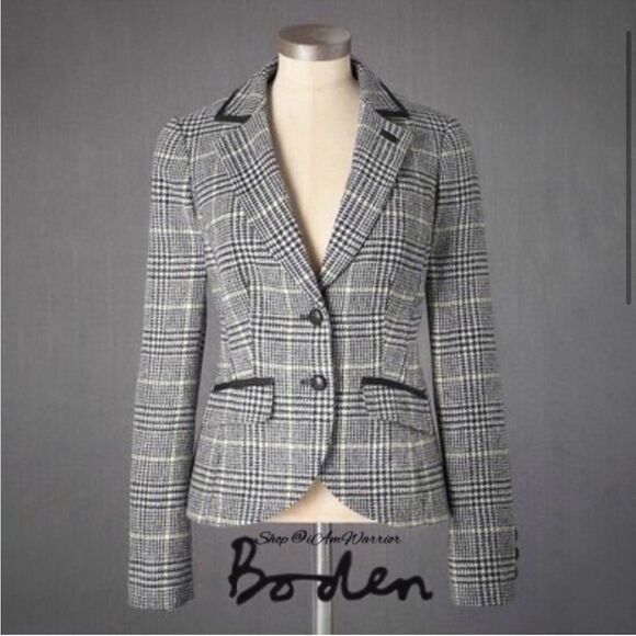 Boden British Tweed By Moon Wool Blazer Glen Check Plaid Academia Women’s US 6P - Picture 2 of 12